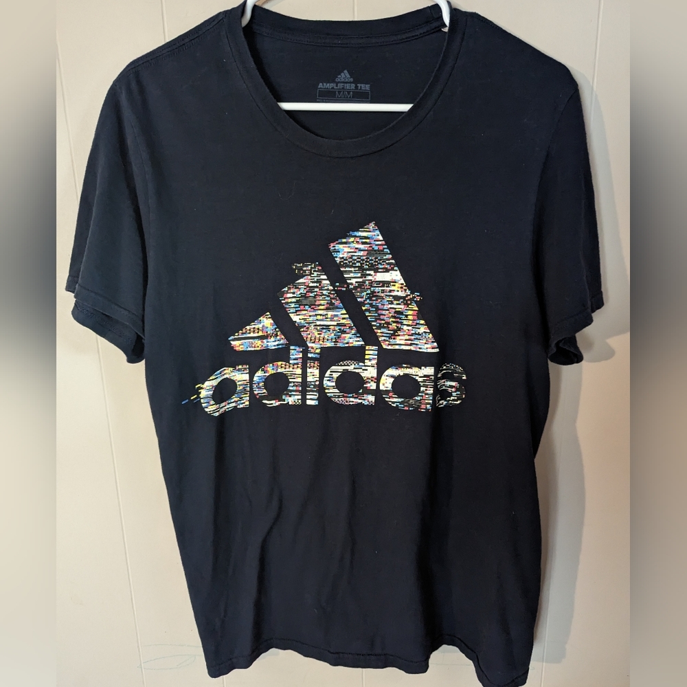 Adidas Glitch Logo Men's Size Medium T shirt Blue